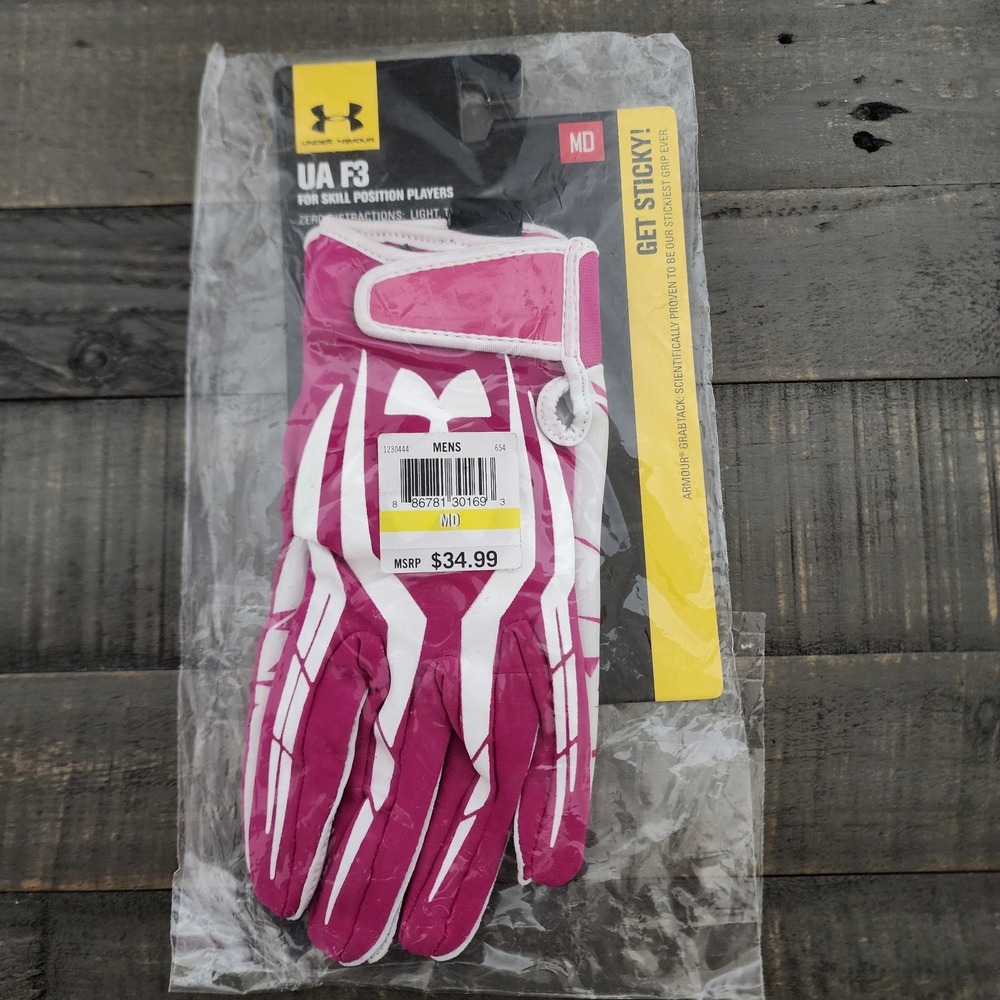 Under Armour UA F3 Football Gloves Mens M Pink Grabtack Palm Skill Player Sticky